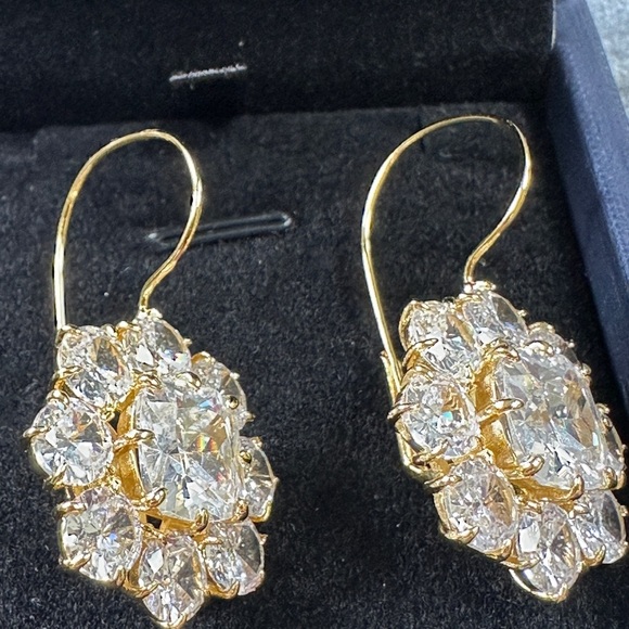 🎁Huge 24.6 ctw lab White Sapphire Flower Drop Earrings.  Art Deco vintage style - Picture 5 of 15